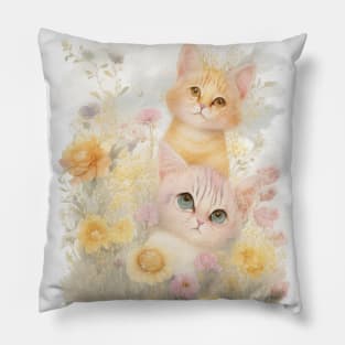 Yellow Cats in the Flower Garden Pillow