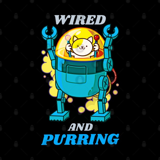 Cute and Clever Playful Little Kitty Robot Cat Art. He's WAP, a Wired and Purring Kitten. by TeachUrb