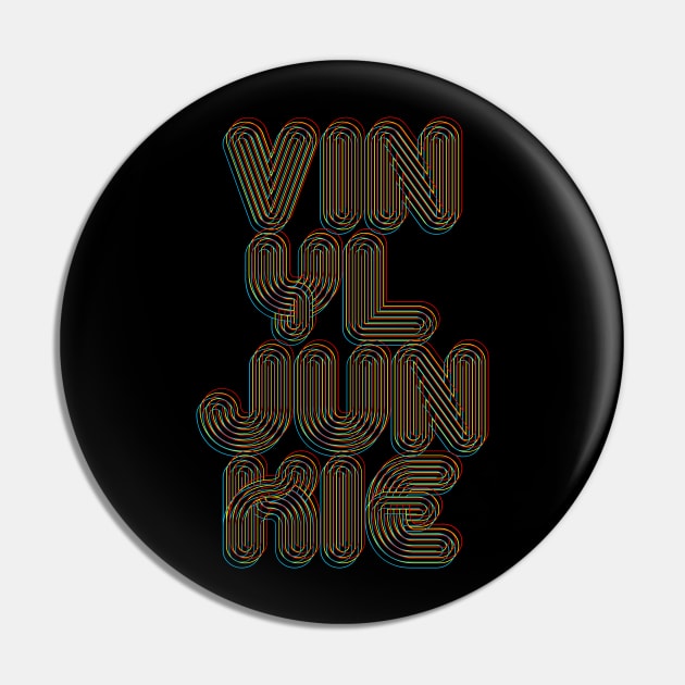 Vinyl Junkie 70s Retro Style 3D Rainbow Outline Design Pin by DankFutura