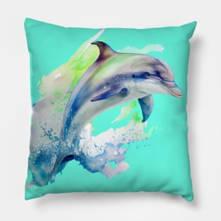 Watercolor Dolphin Jumping out of Water Pillow