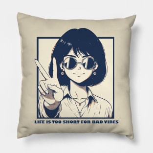 Positive Vibes Only - Retro Chic Peace Sign Poster Pillow