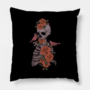 Floral Skeleton and birds Pillow