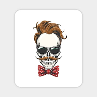 Skull with a hairstyle, mustache in a glasses and bow tie. Magnet