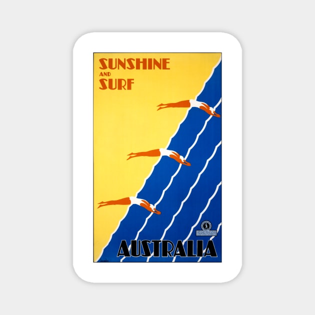 Vintage Travel Poster  Sunshine and Surf Australia Magnet by vintagetreasure