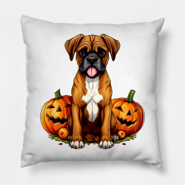 Boxer Dog inside Pumpkin #1 Pillow by Chromatic Fusion Studio