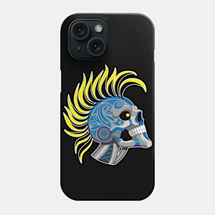 Tattooed Robot Skull with Yellow Mohawk Phone Case