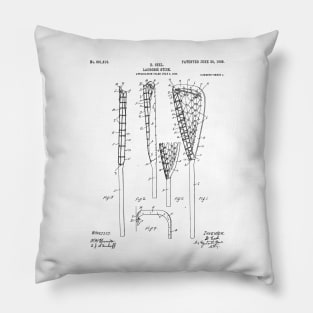 Lacrosse Stick Patent - Lacrosse Player Art - Black And White Pillow