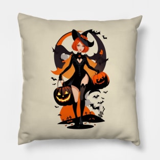 Enchanted Harvest: Witches' Pumpkin Gathering Halloween 🎃 Pillow