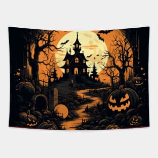 Halloween: Haunted House and Graveyard Tapestry