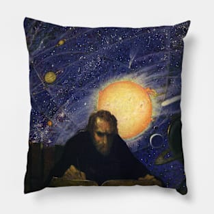 Vintage Astronomer with a Book Under the Night Sky Pillow