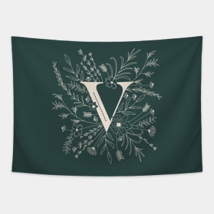 Botanical Letter V (Forest Green) Tapestry
