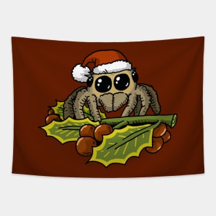 cute jumping spider with christmas hat. Tapestry