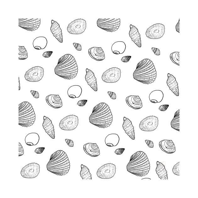 Stylish Black White Seashells Pattern by NdesignTrend