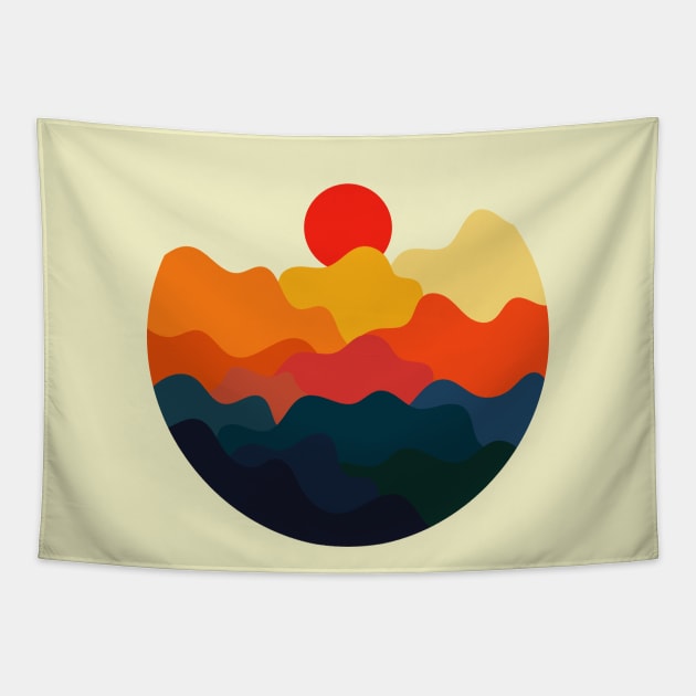 Minimalist Abstract Nature Art #43 Warm, Vibrant and Wavey Mountains Tapestry by Insightly Designs