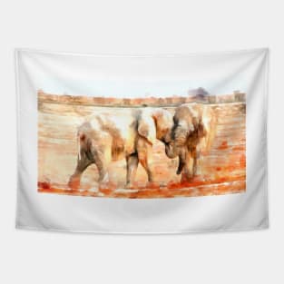 Stunning And Beautiful Elephants Digital Painting Tapestry