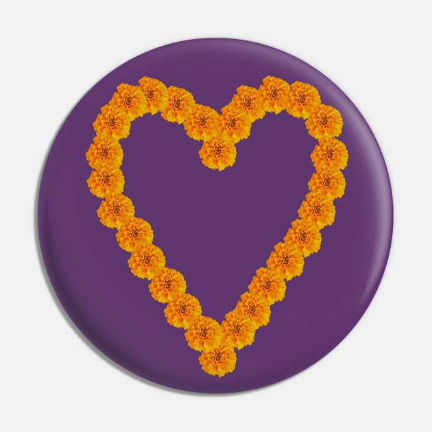 Orange Marigold Floral Heart with BACK PRINT Pin by ellenhenryflorals