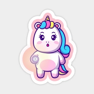 Cute Unicorn Holding Flashlight Cartoon Magnet