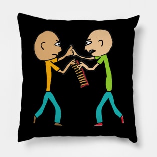 Two Bald Men Fighting Over A Comb Pillow