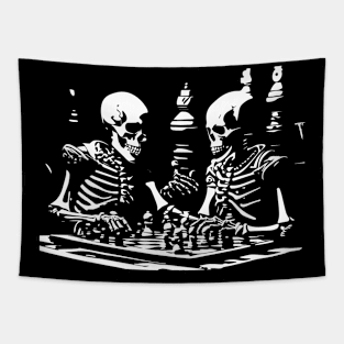 skeletons play chess Tapestry