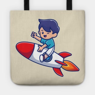 Cute Kid Riding Rocket Tote