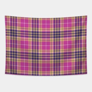 Pink, Gold and Blue Tartan Pattern Tapestry