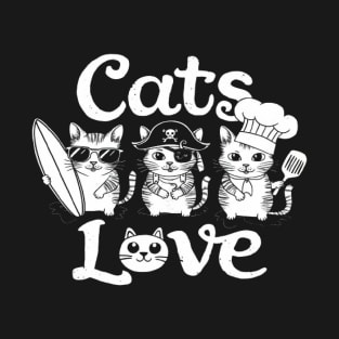 Cats Love Funny Retro cat lover shirt T-Shirt