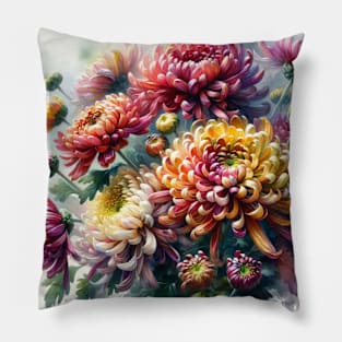 Vibrant Mums Chrysanthemums Decor - Watercolor Flower Pillow