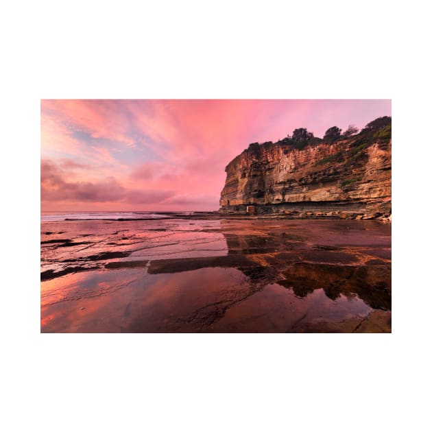 Pink reflections and sky at the skillion at terrigal on nsw central coast by Geoff79