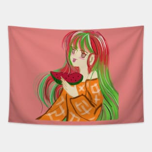 Anime Japanese cartoon style , watermelon girl Tapestry