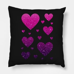 Hot Pink and Purple Ombre Faux Glitter Hearts Pillow