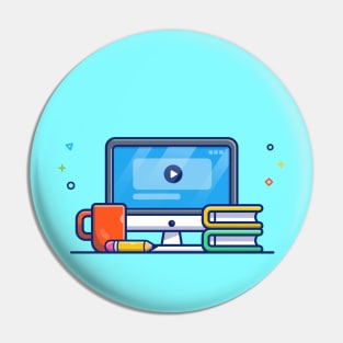 Monitor, Mug, Book, And Pencil Cartoon Pin