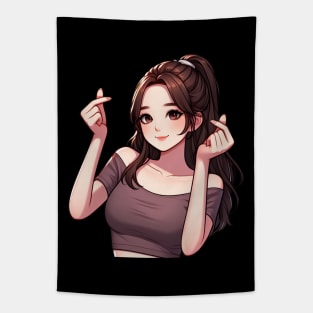 Beautiful Girl Korean Finger Hearts Kpop Tapestry