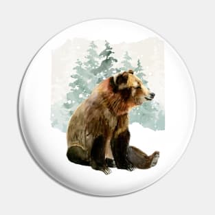 Watercolor grizzly bear sitting Pin