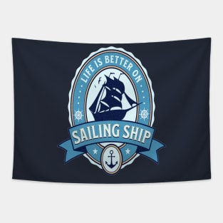 Marin Life is Better on Sailing Ship For Sailors & Sailboat Tapestry