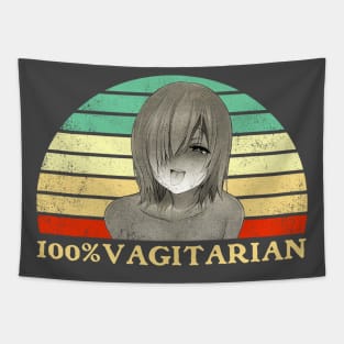 100% Vagitarian - Lesbian Anime Pun - Retro Sunset Tapestry