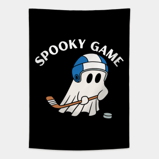 Spooky game, ghost playing hockey. Halloween Tapestry