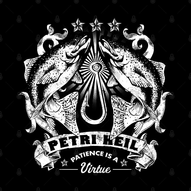 Petri Heil Trout Fishing Design by Black Tee Inc