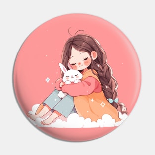 girl hugging a rabbit Pin