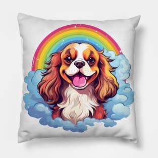 Cute Cavalier King Charles Spaniel Rainbow Cloud Dog Pillow