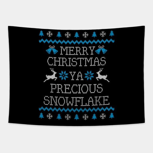 Ugly Christmas Sweater Precious Snowflake Political Joke Tapestry by HolidayoftheWeek