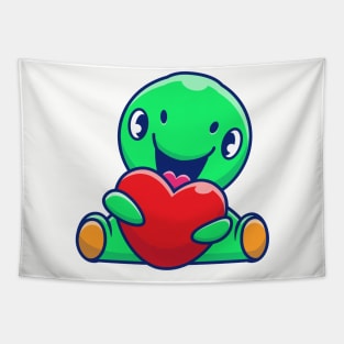 Cute Dinosaur Holding Love Cartoon Tapestry