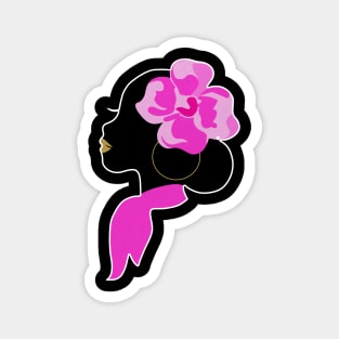 Beautiful Black Afro Woman with Pink Flower Magnet
