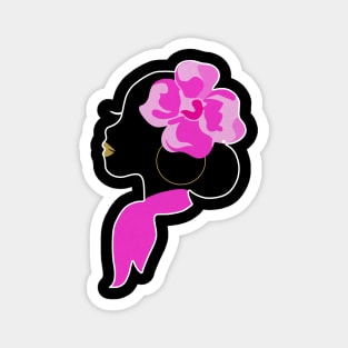 Beautiful Black Afro Woman with Pink Flower Magnet