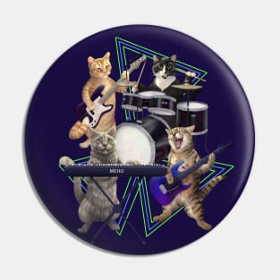 Cat band. Rock and Roll Kitties on Guitar, Bass, Drums, and keyboard. Pin