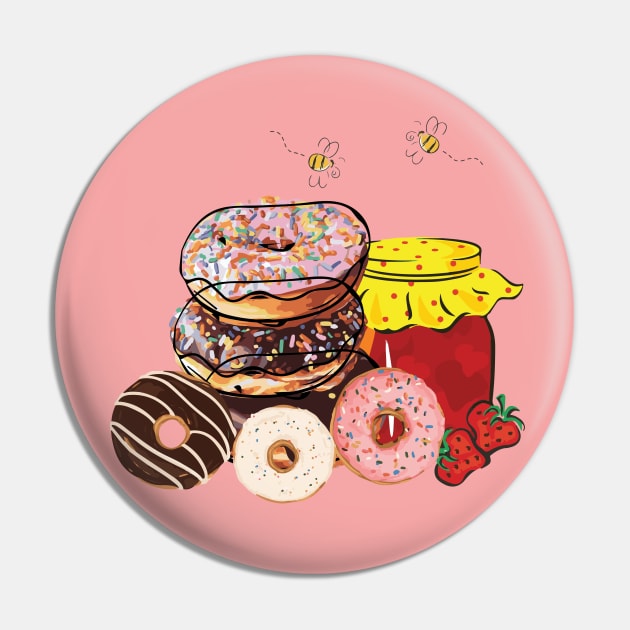 Nuts for Donuts & Yummy Honey | Food Pin by Art by Ergate