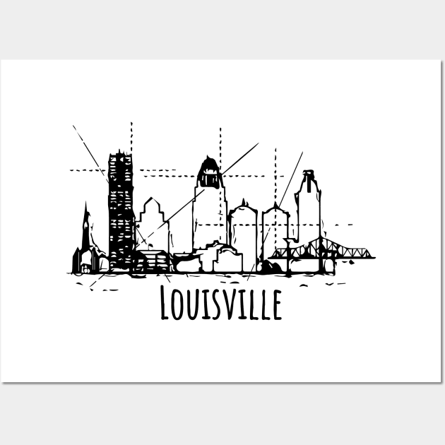 Louisville Kentucky City Skyline Black Framed Art Print, Artwork