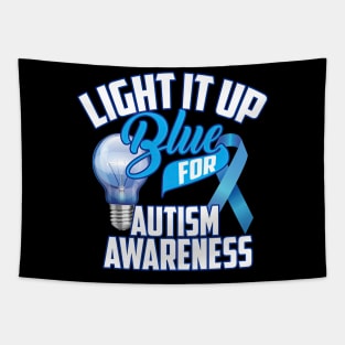 Light It Up Blue For Autism Awareness Blue Ribbon Tapestry