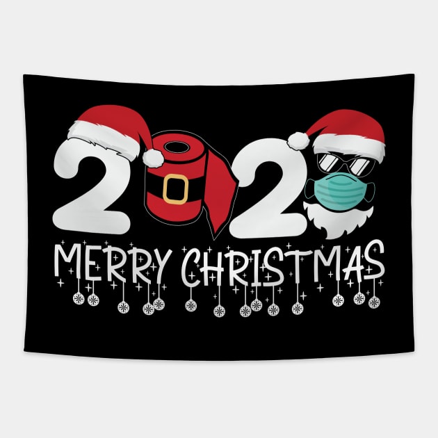 Merry Christmas 2020 Quarantine Christmas Santa Face Mask Tapestry by DragonTees