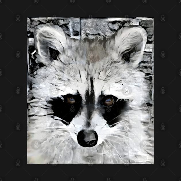 Raccoon Black and White Spray Paint Wall by Nuletto