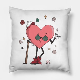 Baseball Heart Shirt, Retro Baseball Valentines Day Pillow